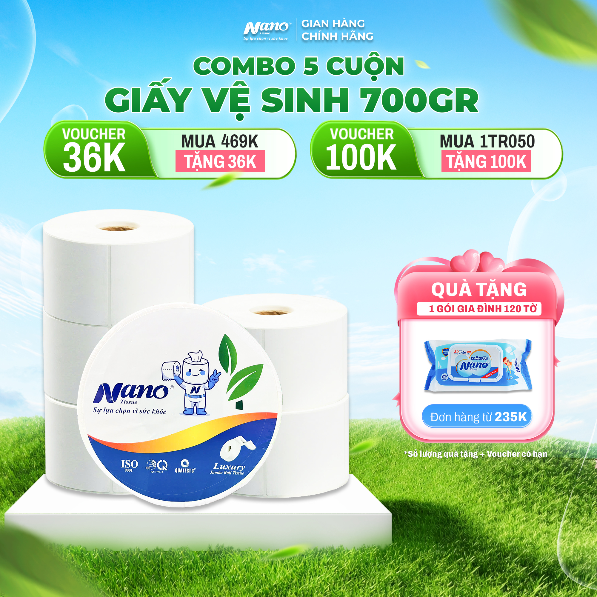 Giấy vệ sinh cuộn lớn 700g